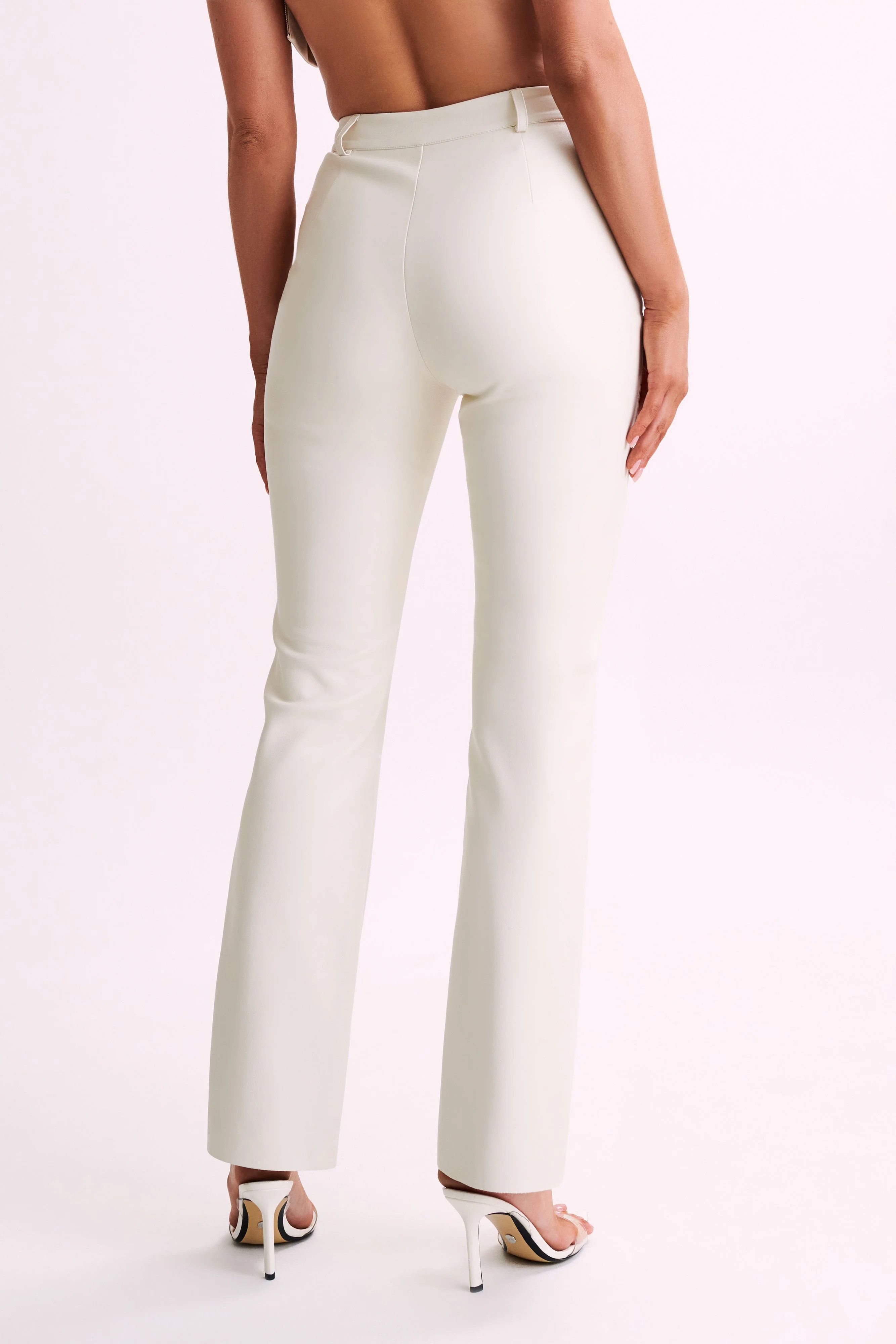 Tyra Straight Leg Faux Leather Pants - Ivory | MESHKI US