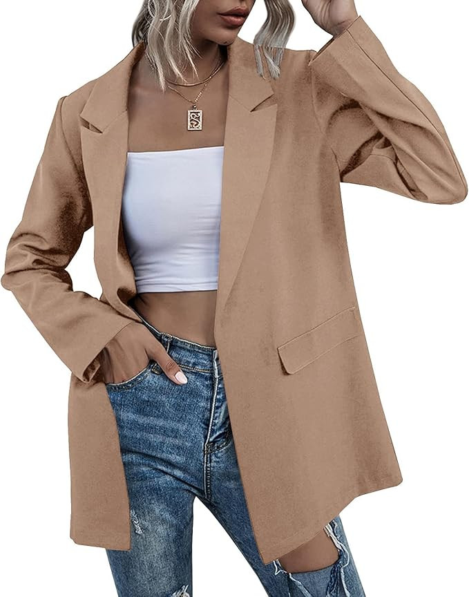 Womens Work Casual Oversized Blazers Long Sleeve Open Front Office Business Jackets | Amazon (US)