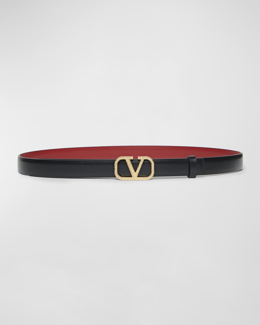 Valentino V-Logo Signature Reversible Leather Skinny Belt | Neiman Marcus