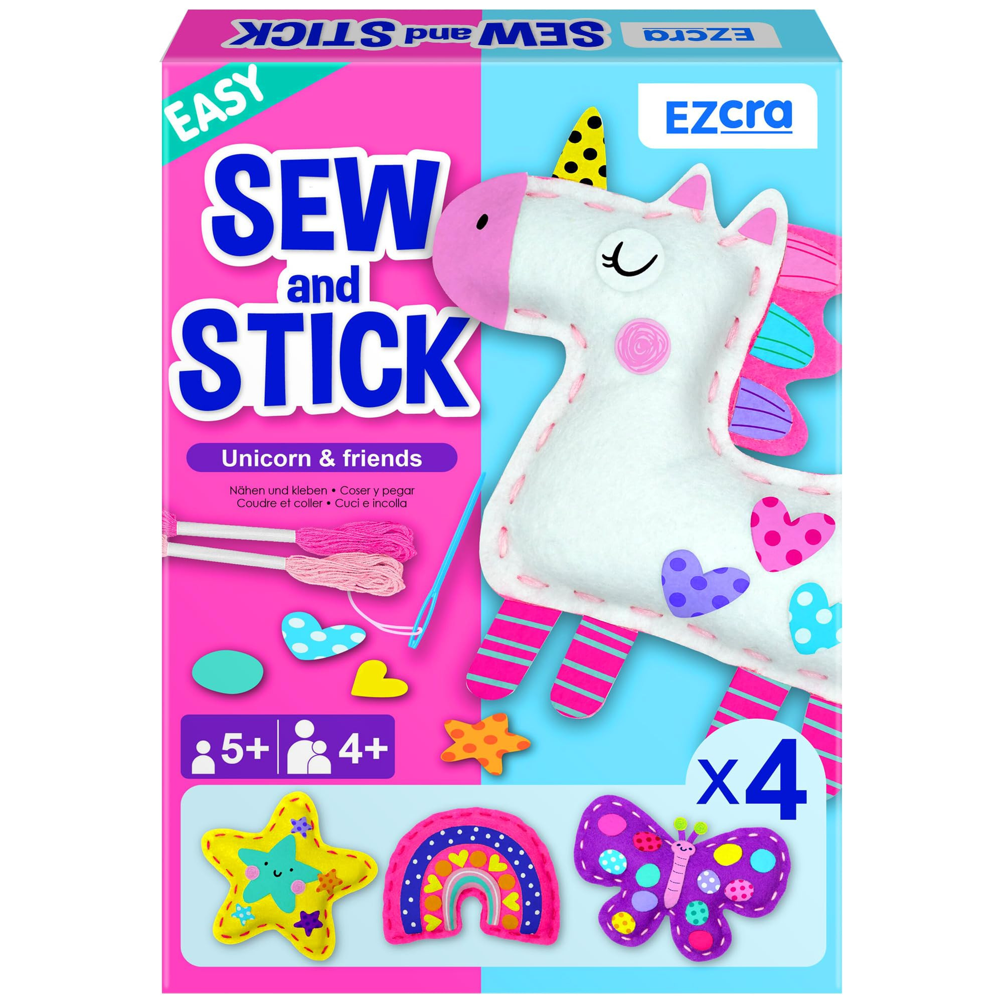 EZCRA Unicorn Sewing Kit for Kids Ages 4-8, 4 Easy Projects, No-Mess Learn-to-Sew Arts & Crafts w... | Amazon (US)