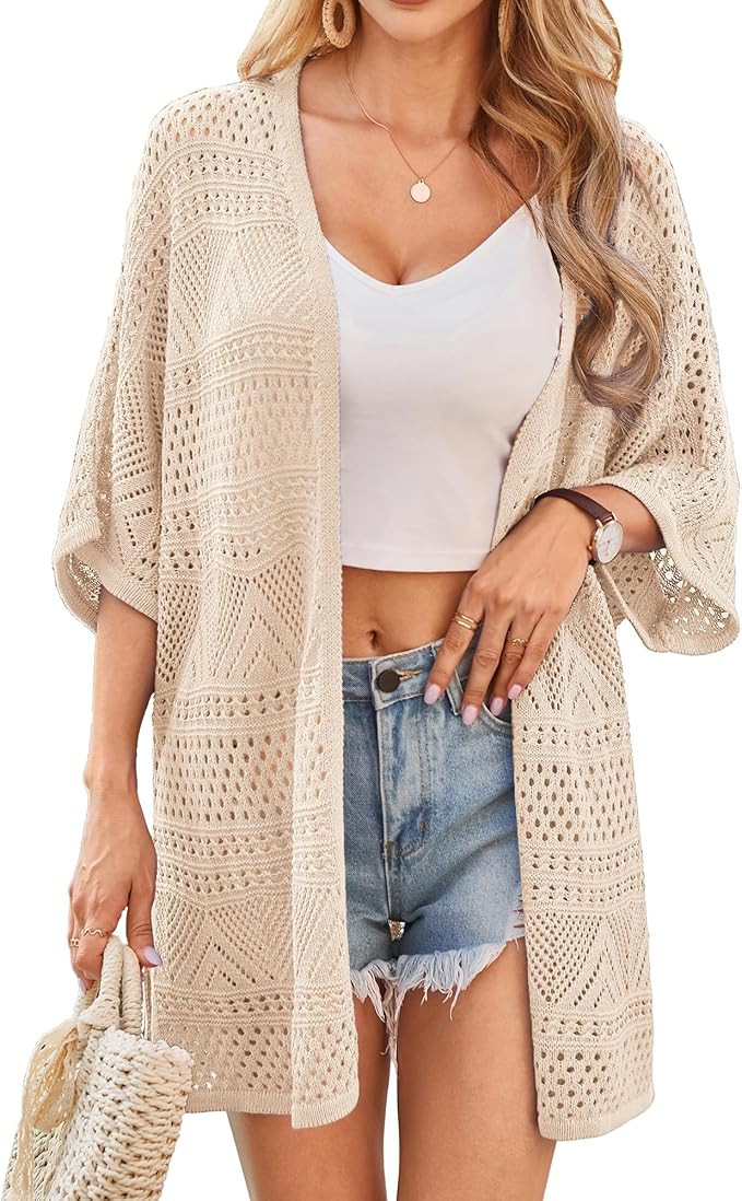 GRACE KARIN Womens Summer Short Sleeve Crochet Cardigan Sweaters Lightweight 2026 Oversized Knit ... | Amazon (US)