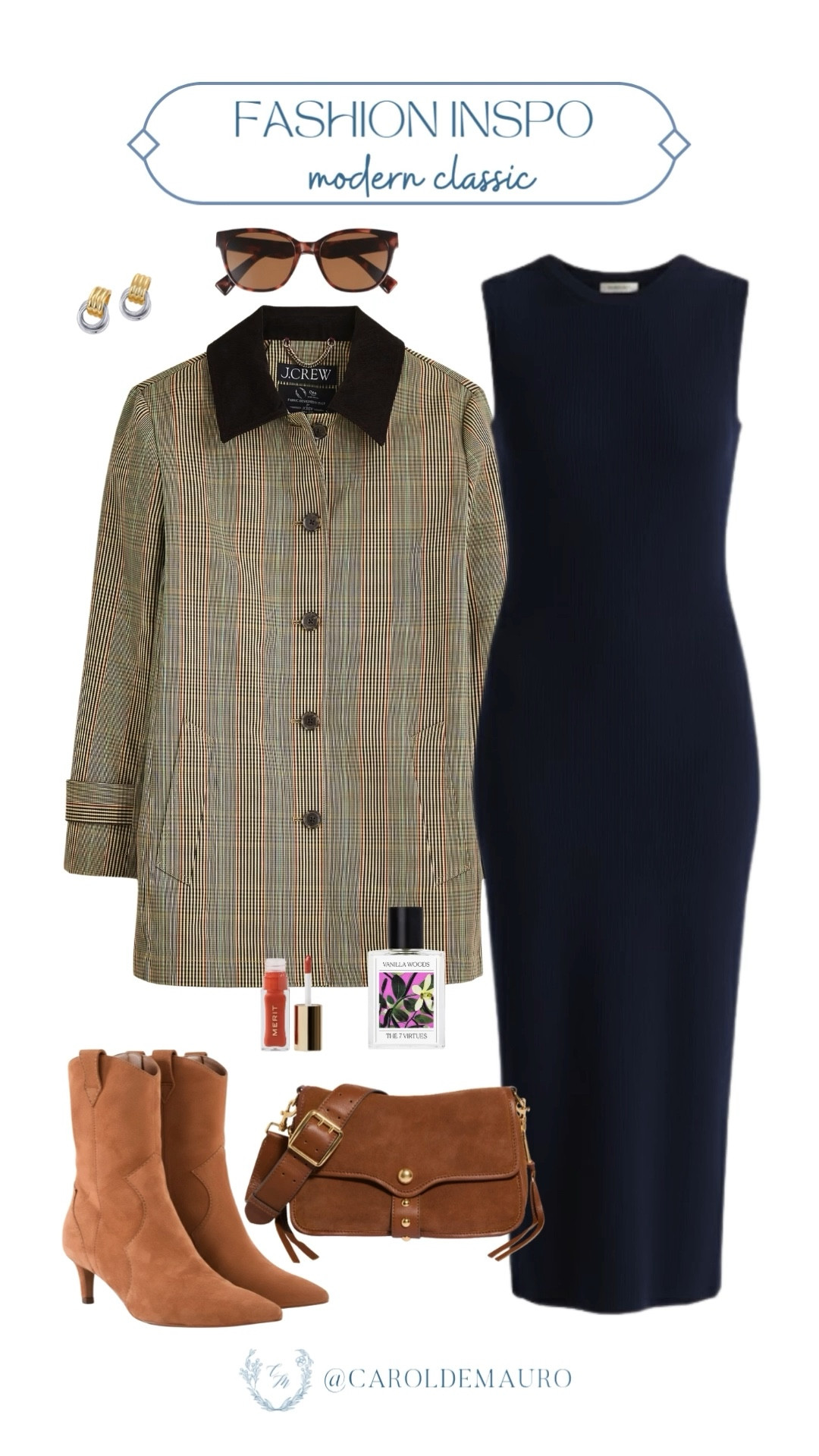 Get ready to love your new go-to look! You'll be turning heads by pairing this sleek navy midi sweater dress with the stylish plaid barn jacket and chic brown western-style boots. This is the perfect formula for looking completely put-together with zero effort.

modern classic, timeless fashion, polished style, fall wardrobe, autumn fashion inspo, work to weekend, vacation inspo, fall accessories

#LTKSeasonal #LTKStyleTip #LTKU