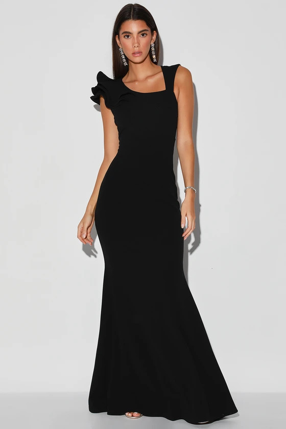 Lucette Black Sleeveless Ruffled Mermaid Maxi Dress | Lulus