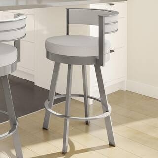 Browser 30 in. Light Grey Polyester/Glossy Grey Metal Swivel Bar Stool | The Home Depot