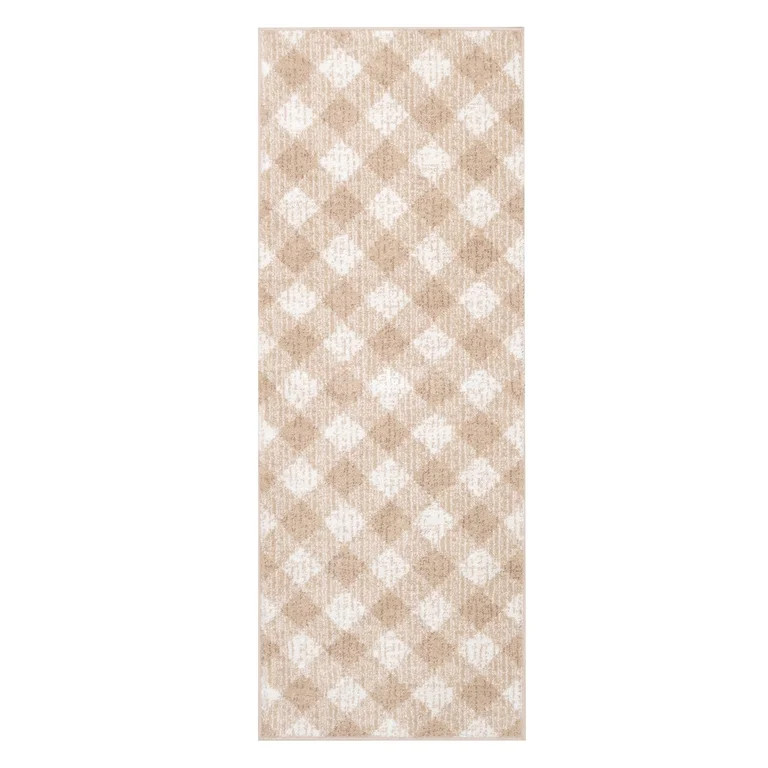 My Texas House Elmhurst 2'7" X 7'6" Beige Plaid Runner Rug | Walmart (US)