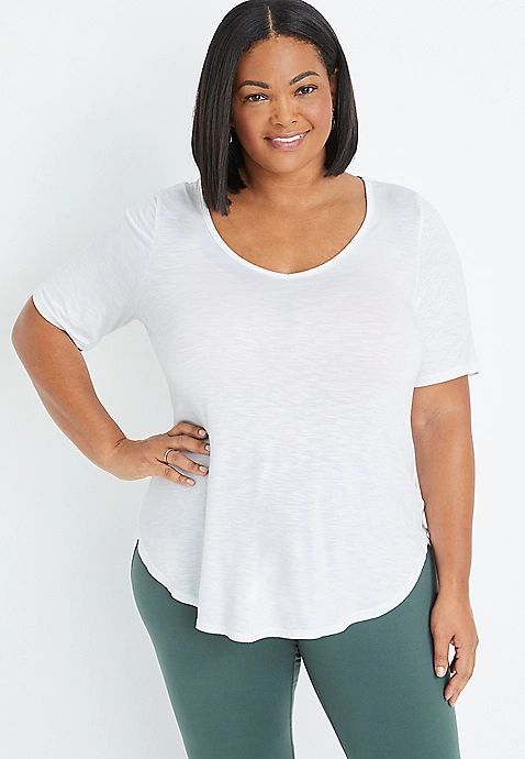 Plus Size 24/7 Olivia Solid V Neck Tunic Tee | Maurices