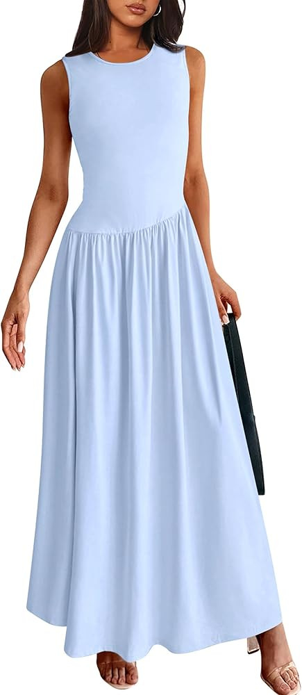 PRETTYGARDEN Women's Maxi Sundress Casual Summer 2025 Sleeveless Asymmetrical Drop Waist Patchwor... | Amazon (US)