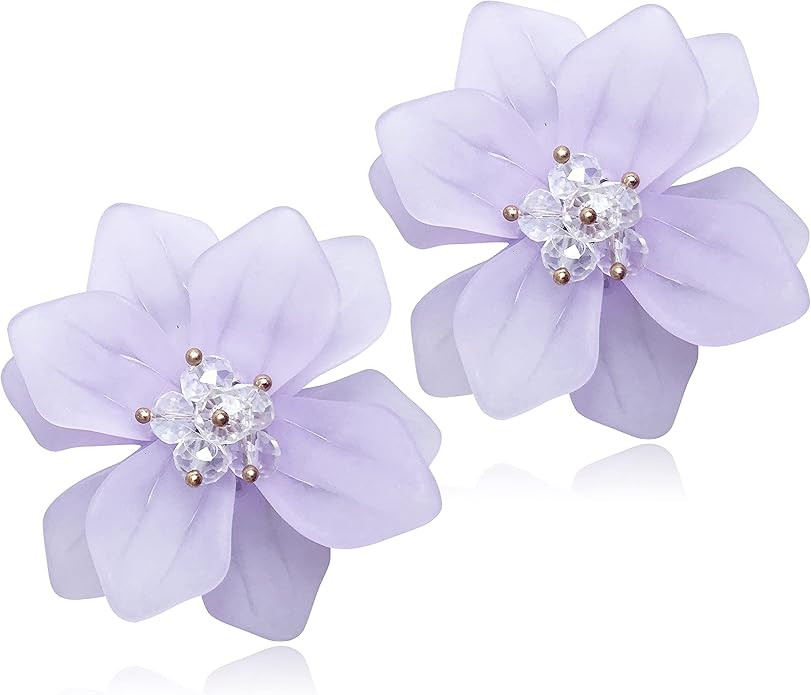 Unique Handmade Bohemian Large Matte Resin Flower Stud Earrings Dainty Elegant Acrylic Flower Pet... | Amazon (US)