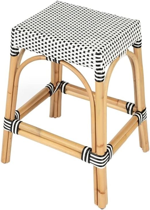 24.5" Transitional Rattan Counter Stool in Black/White | Amazon (US)