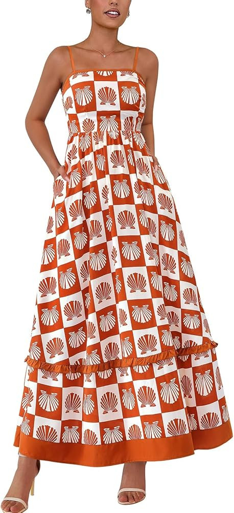 PRETTYGARDEN Summer Spaghetti Strap Dresses for Women Flowy Smocked Sundresses Casual Boho Sleeve... | Amazon (US)