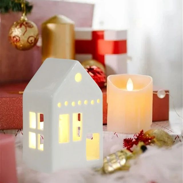 RKZDSR Christmas Miniature Porcelain Village Tabletop Figurine LED Porcelain House Village House ... | Walmart (US)