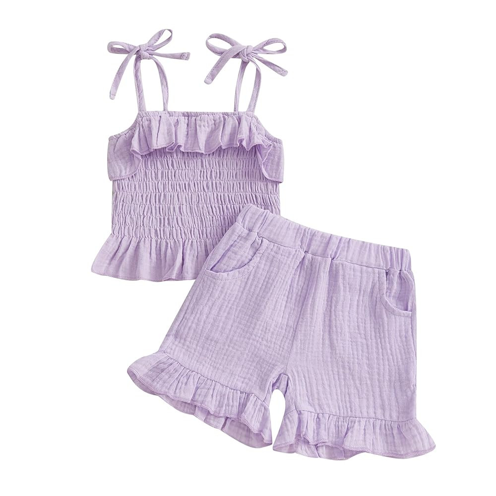 Toddler Girl Summer Clothes Baby Girl Smocked Ruffle T Shirt Top Short Set Little Kids Girl Outfi... | Amazon (US)