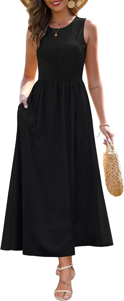 Zattcas Women's Summer Casual Sleeveless Patchwork Knit Crew Neck Tank Top Flowy Long Maxi Dresse... | Amazon (US)