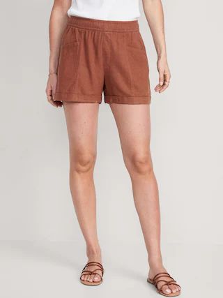 High-Waisted Linen-Blend Utility Shorts for Women -- 3.5-inch inseam | Old Navy (US)