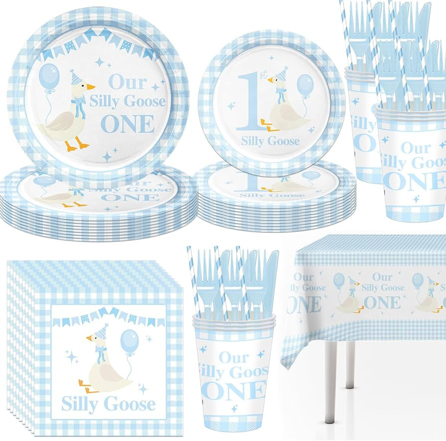 141Pcs Blue Silly Goose Birthday Party Decorations One Silly Goose Themed Party Supplies for 1st ... | Amazon (US)