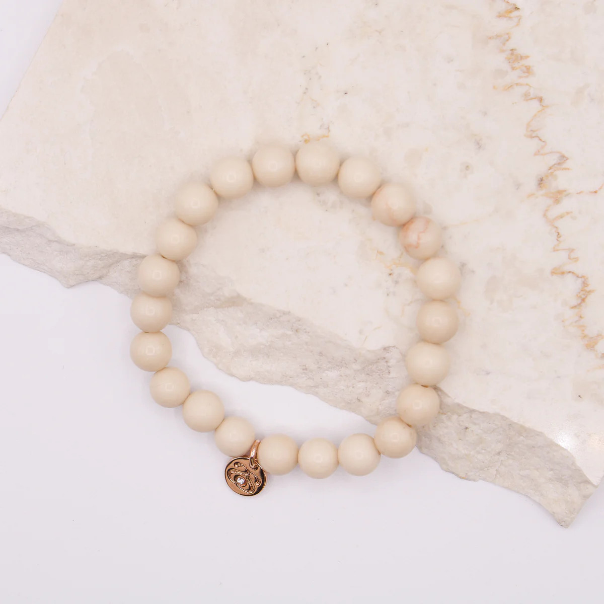 8mm Fossil Jasper Beaded Bracelet | Sparkl