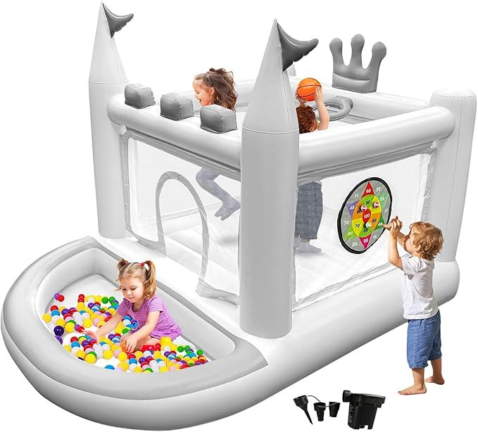Inflatable Bounce House for Kids Ages 3-8, 5 in 1 Small Bouncy Castle Outdoor, Jumper, Ball Pit, ... | Amazon (US)