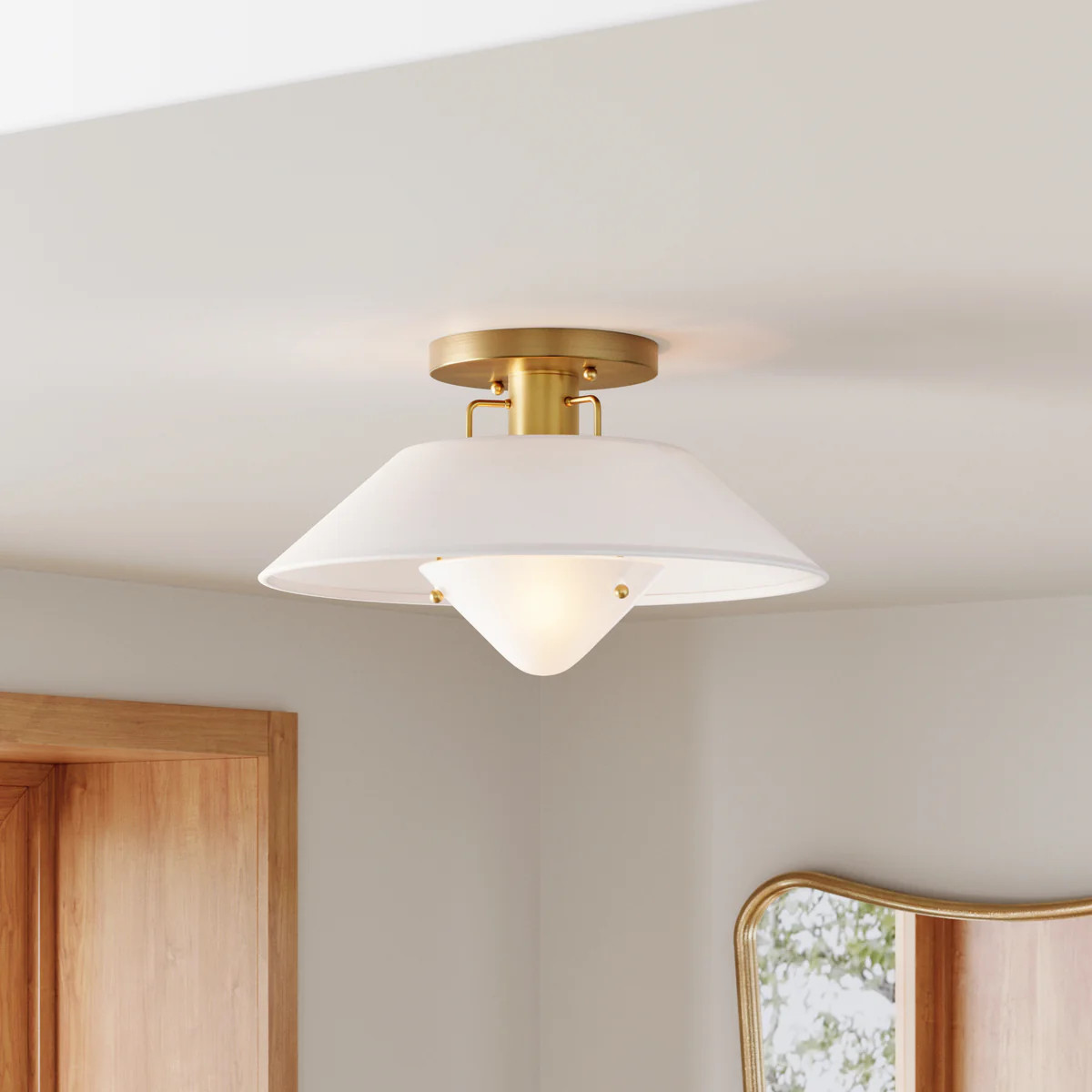 Linen Mid-Century Modern Flush Mount Ceiling Light | Nathan James