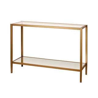 Hera 42 in. Brass Standard Rectangle Mirrored Console Table with Storage | The Home Depot