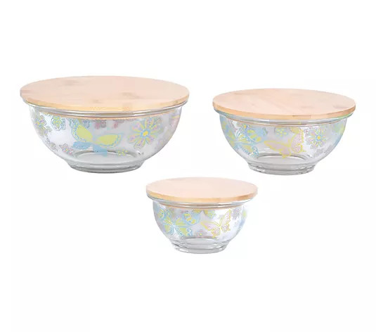 Temp-tations Seasonal Set of 3 Glass Bowls w/ Bamboo Lids - QVC.com | QVC