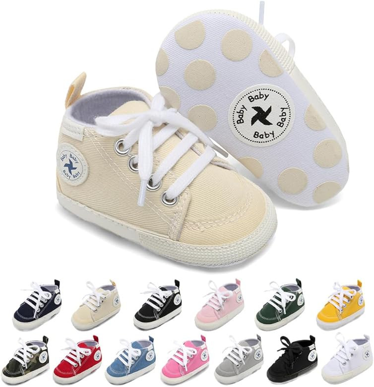 Baby Girls Boys Shoes Soft Anti-Slip Sole Newborn First Walkers Star High Top Canvas Denim Unisex... | Amazon (US)