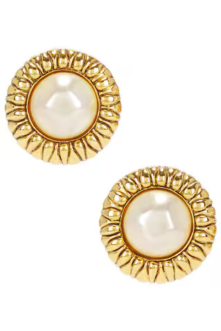 Chanel 1986 Pearl Round Earrings in Metallic Gold | FWRD 
