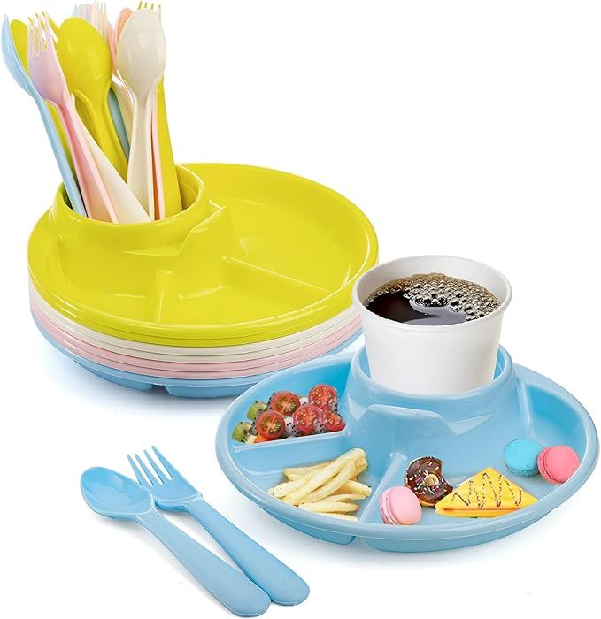 Hedume Set of 8 Toddler Feeding Divided Plates with Fork and Spoon, 4-Compartment Divided Plastic... | Amazon (US)
