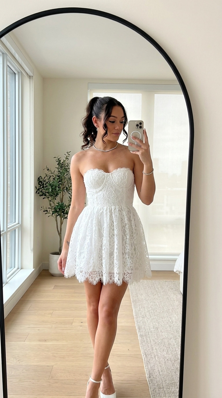White Lace Corset Mini Dress for an Engagement Party/Bridal Shower

Obsessed with this romantic lace corset mini dress for an engagement party, bridal shower, courthouse wedding, rehearsal dinner, or bridal photos. Such a flattering white bridal mini that feels timeless and feminine. 

 #LTKWedding
