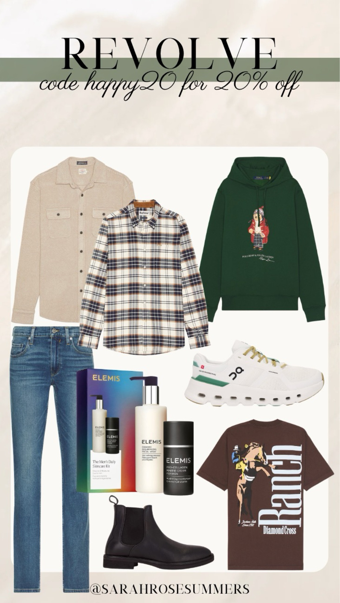 Revolve 20% off purchase with code happy20. Men’s clothing, men’s shoes, and men’s skincare on sale. Gifts for him 

#LTKMens #LTKSaleAlert #LTKGiftGuide