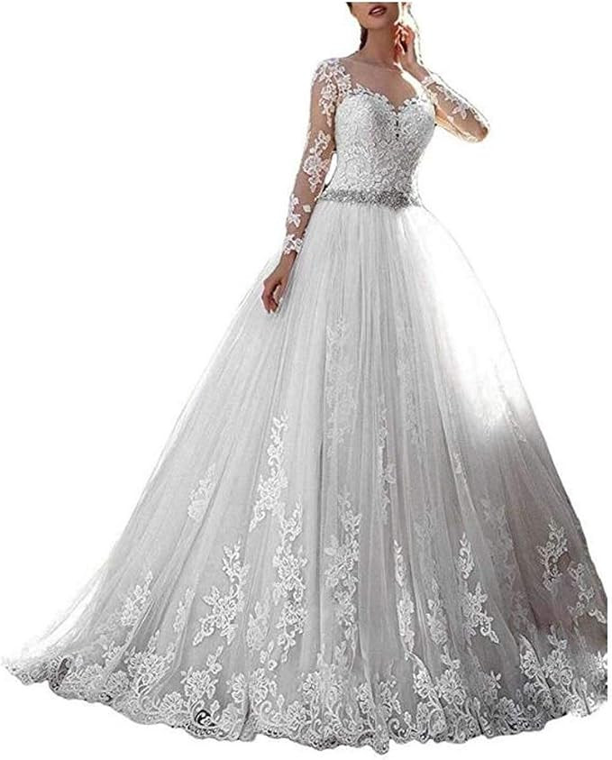 Thrsaeyi Women's 2019 Lace Wedding Dresses Bridal Gowns Long Sleeves Ball Gowns | Amazon (US)
