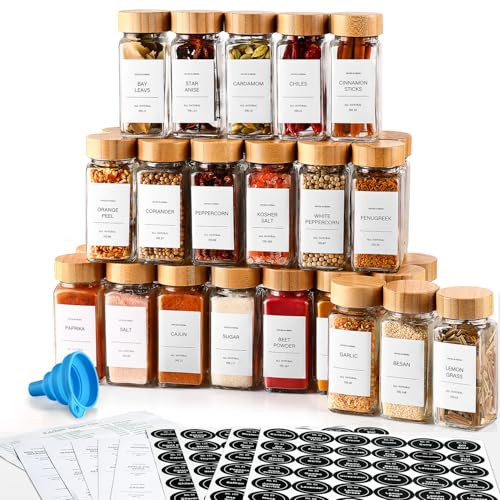 DWTS DANWEITESI 36 Pcs Glass Spice Jars - 4oz With Bamboo Lids, Empty Bottles With Labels, Kitchen Spice Jars With Shaker Lids | Amazon (US)
