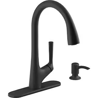 Elmbrook Single-Handle Pull-Down Sprayer Kitchen Faucet in Matte Black | The Home Depot