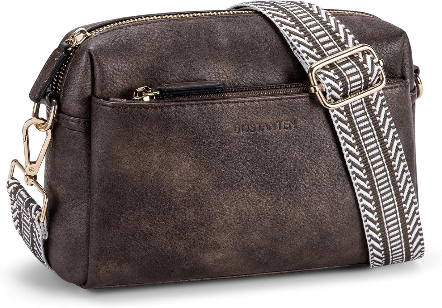 Amazon.com: BOSTANTEN Small Crossbody Purse for Women Triple Zip Cell Phone Leather Shoulder Hand... | Amazon (US)
