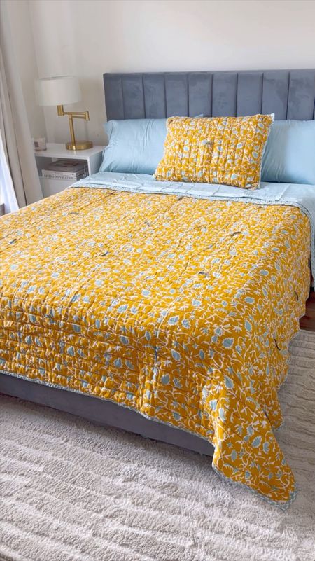 Guest room bed update. I’m waiting on my second sham. I’m a neutral girlie but so I’m so in love with this color. The yellow is such a happy color for summer. And I snagged this during the Target Circle Week! @Target home sale , Target bedding 