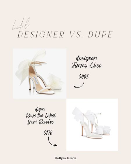 designer vs. dupe: bridal heels 

bridal shows, engagement shoes, jimmy choo, revolve, white heels, shoes with bows 

#LTKFind #LTKshoecrush #LTKwedding
