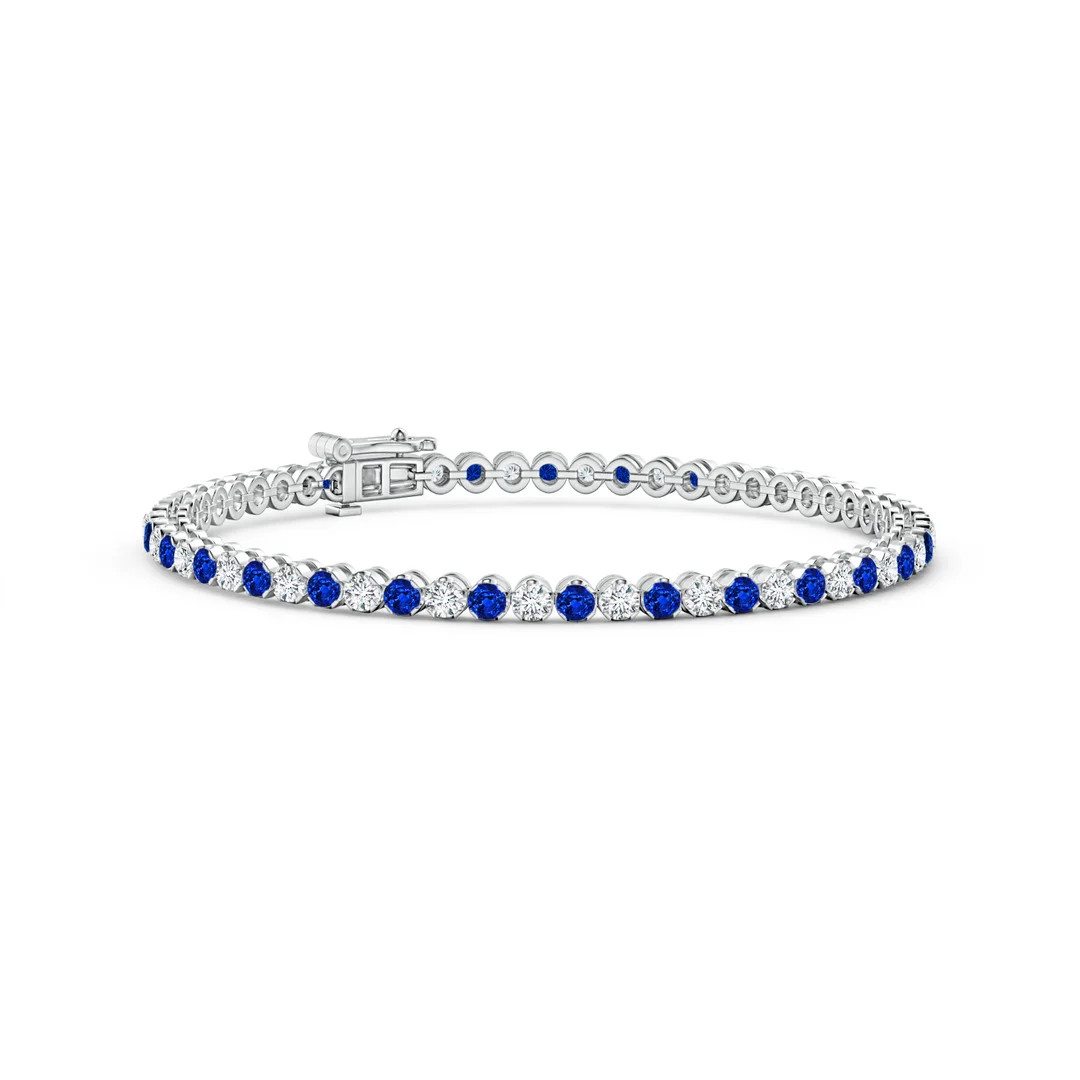 Lab-Grown Classic Round Sapphire and Lab Diamond Tennis Bracelet | Angara Inc.