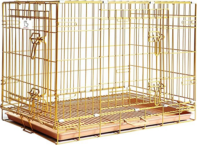 HOMEY PET Gold Color Folding Design Dog Crate Puppy Kennel with Removable Floor Grid and Pull Out... | Amazon (US)