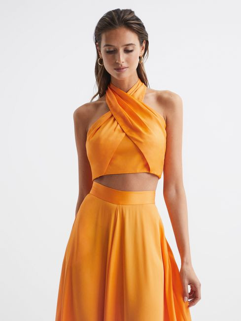 Reiss Orange Ruby Cropped Halter Occasion Top | Reiss UK