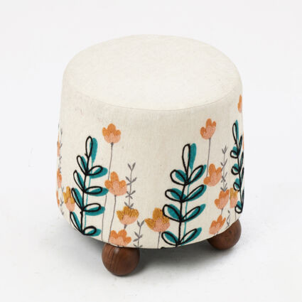 Cream Canvas Floral Footstool | TK Maxx