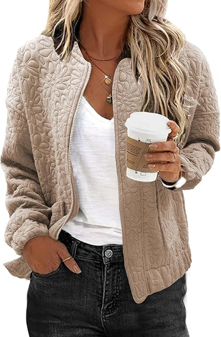 EVALESS Bomber Jackets for Women Spring Fashion 2026 Cute Jacquard Coats Lightweight Zip Up Jacke... | Amazon (US)