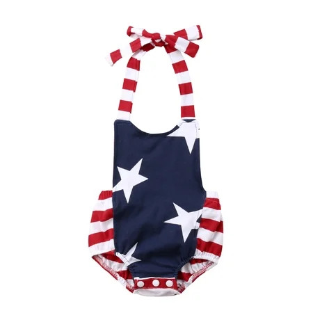 wsevypo Newborn Unisex Baby 4th of July Strap Romper Pullover Sleeveless Halter Jumpsuit | Walmart (US)