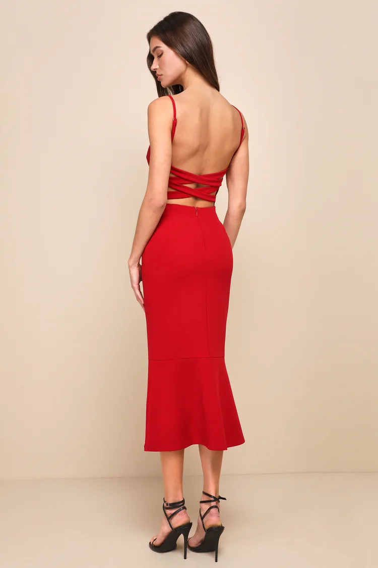 Divine Perfection Red Strappy Sleeveless Trumpet Midi Dress | Lulus