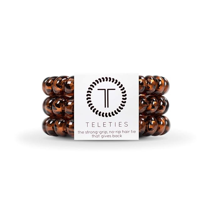 TELETIES - Animal Print Hair Ties - Hair Coils - 3 pack (Large, Tortoise) | Amazon (US)