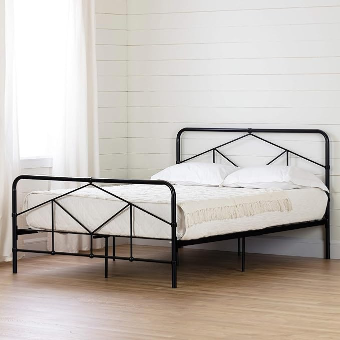 South Shore Sazena Geometric Metal Platform Bed-Queen-Matte Black | Amazon (US)