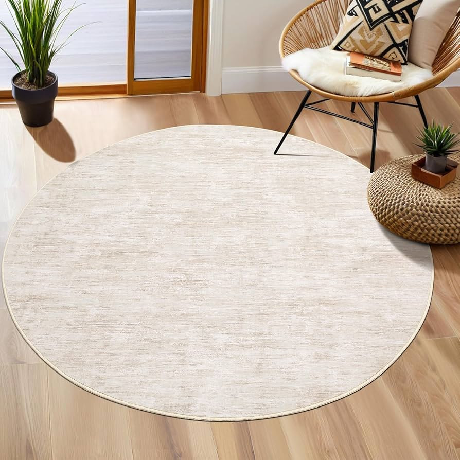RUGSREAL Washable Round Rug 4x4 ft for Living Room Modern Round Rug Small Bedside Carpet with Rub... | Amazon (US)
