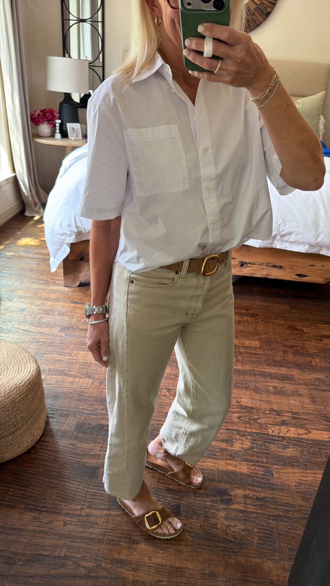 Ecru denim white shirt, always wins 
Fit TTS on all 
@Madewell 

#LTKootd #LTKOver40 #LTKdayinmylife