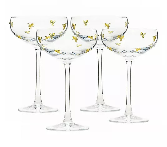 10 Strawberry Street Set of 4 Gold Bow Champagne Coupe Glasses - QVC.com | QVC