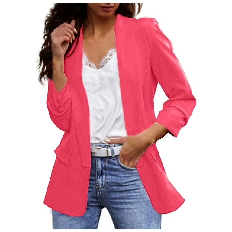 Zshosam Women's Relaxed Scuba Knit Stretch Blazer with Scrunch Sleeves(Hot Pink,L) | Walmart (US)