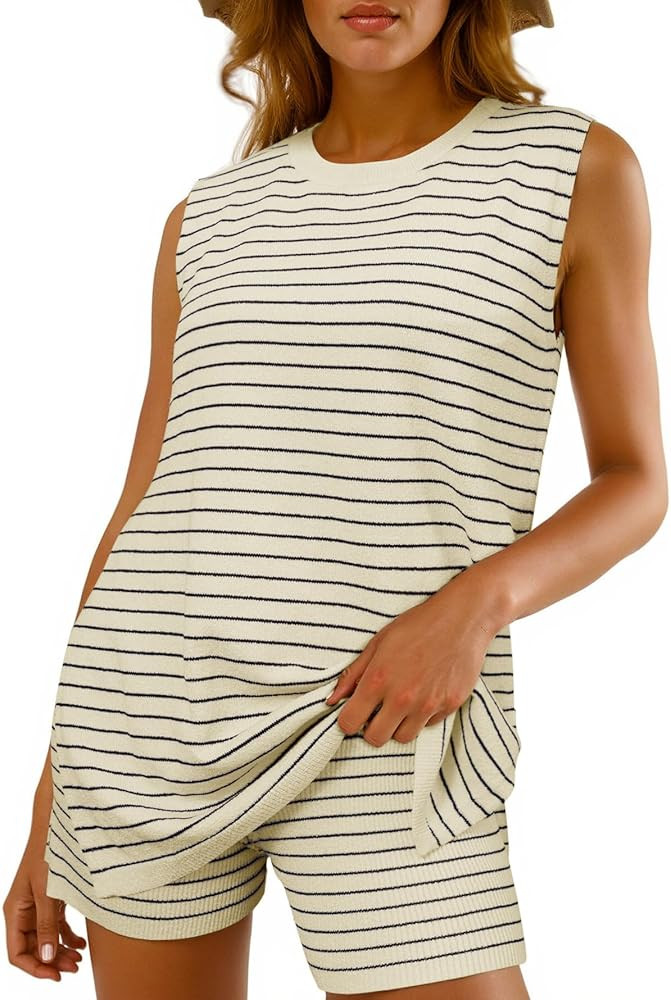 Glamaker Women's 2 Piece Short Sets Summer Lounge Sets Sweater Knit Beach Vacation Matching Sets ... | Amazon (US)