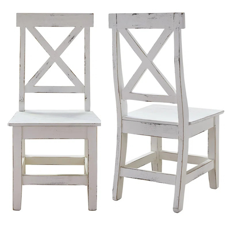 Osterhout Solid Wood Cross Back Side Chair in White (Set of 2) | Wayfair North America